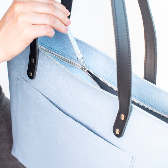 Blue pebbled leather tote bag - Leather Purse Backpack