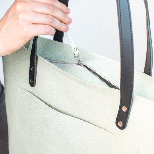 Pistachio pebbled leather tote bag - Leather Purse Backpack