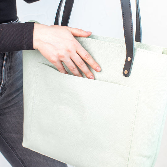 Pistachio pebbled leather tote bag - Leather Purse Backpack