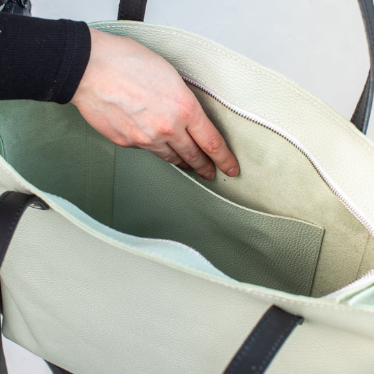 Pistachio pebbled leather tote bag - Leather Purse Backpack