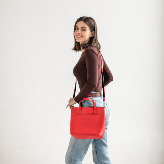 Red/Black double face leather mini tote bag - Leather Purse Backpack