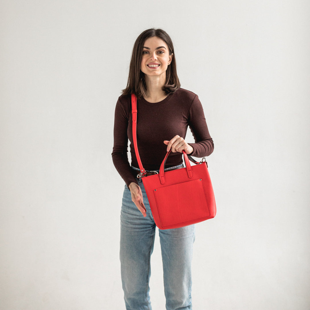 Red/Black double face leather mini tote bag - Leather Purse Backpack