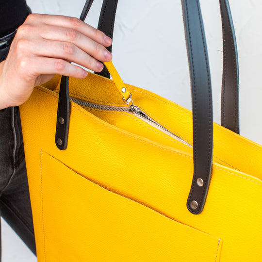 Bright Yellow pebbled leather tote bag - Leather Purse Backpack