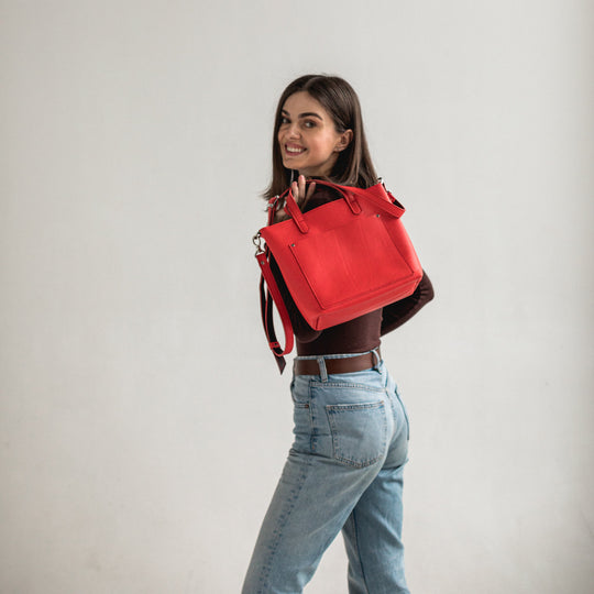 Red/Black double face leather mini tote bag - Leather Purse Backpack