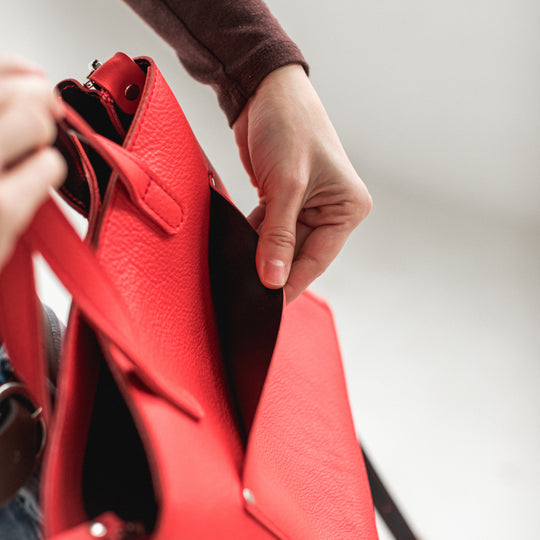 Red/Black double face leather mini tote bag - Leather Purse Backpack