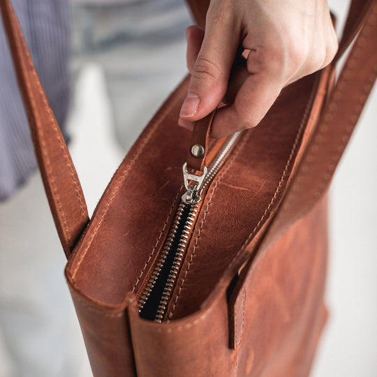 Cognac leather tote bag - Leather Purse Backpack