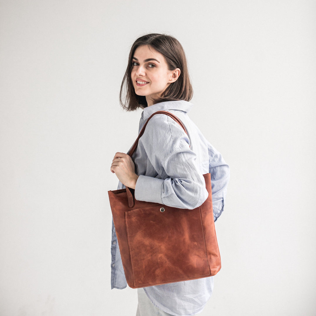 Cognac leather tote bag - Leather Purse Backpack
