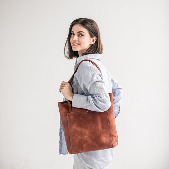 Cognac leather tote bag - Leather Purse Backpack