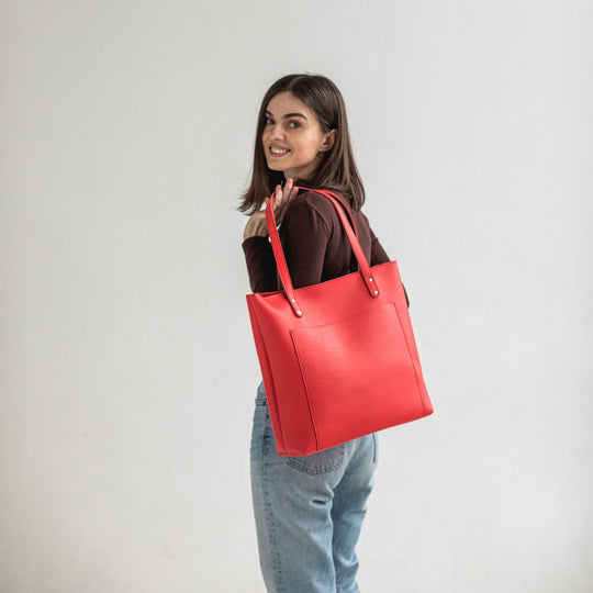 Red leather tote bag - Leather Purse Backpack