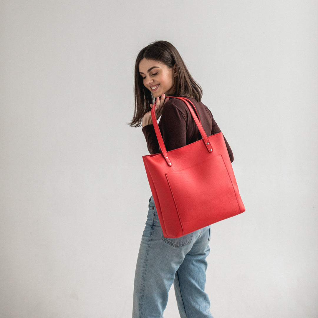 Red leather tote bag - Leather Purse Backpack