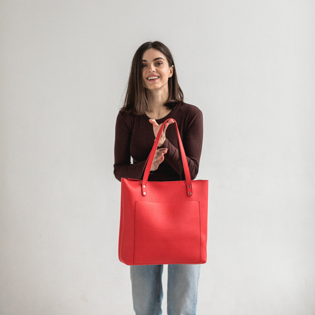 Red leather tote bag - Leather Purse Backpack