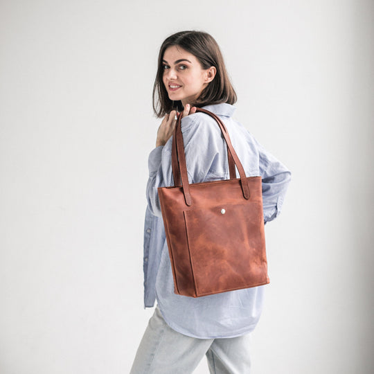 Cognac leather tote bag - Leather Purse Backpack