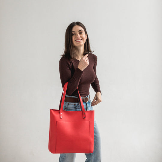 Red leather tote bag - Leather Purse Backpack