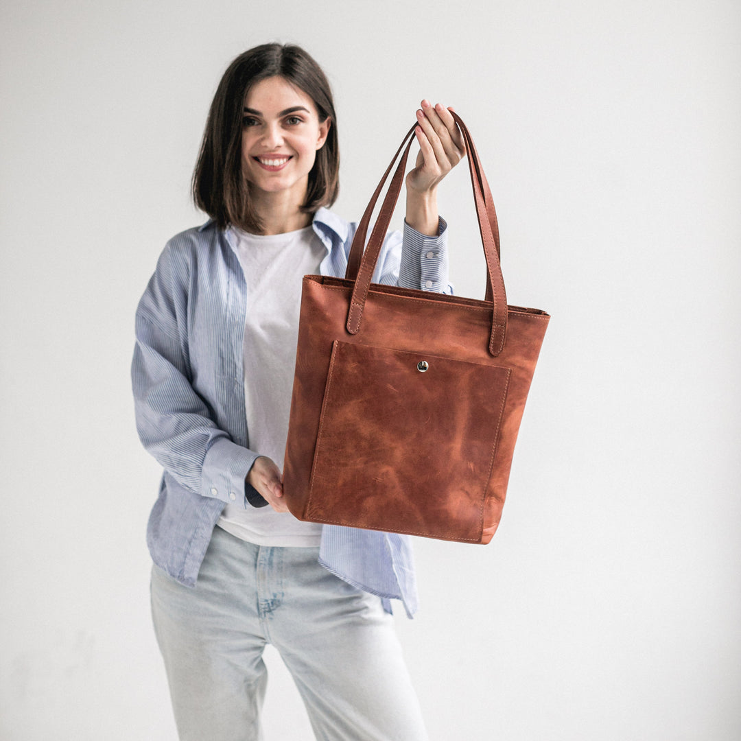Cognac leather tote bag - Leather Purse Backpack