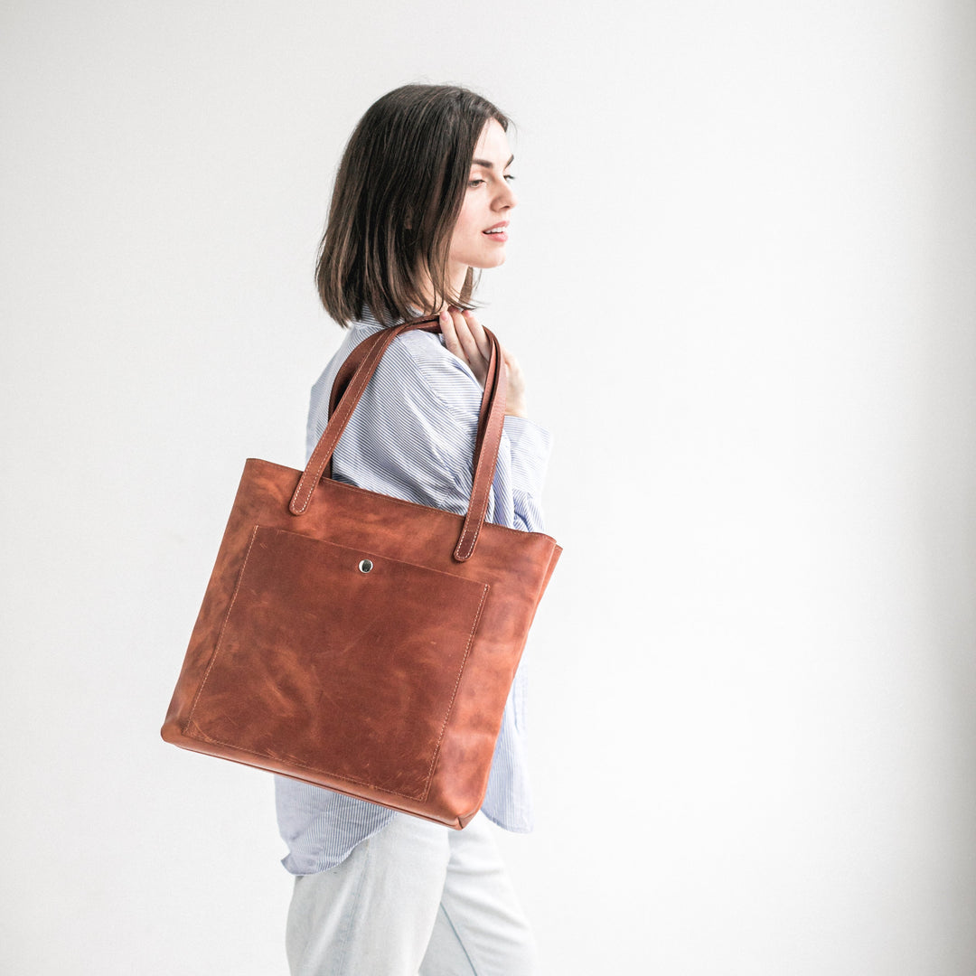Cognac leather tote bag - Leather Purse Backpack