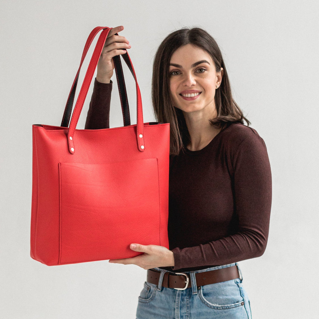 Red leather tote bag - Leather Purse Backpack