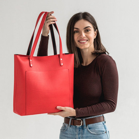 Red leather tote bag - Leather Purse Backpack