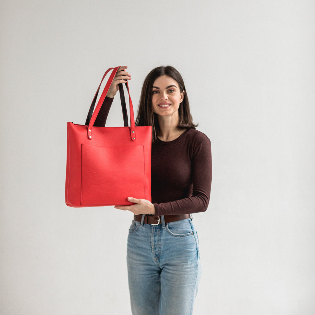 Red leather tote bag - Leather Purse Backpack