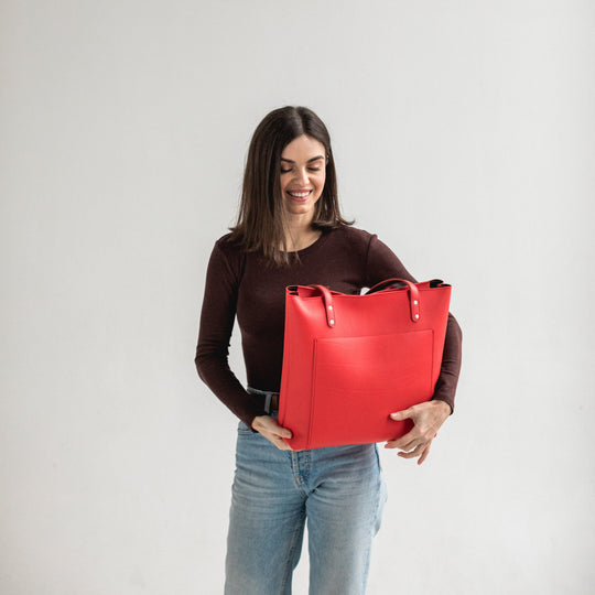 Red leather tote bag - Leather Purse Backpack