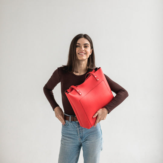 Red leather tote bag - Leather Purse Backpack