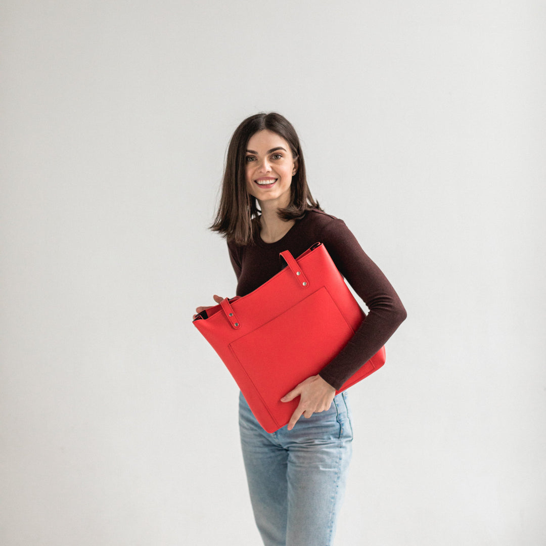 Red leather tote bag - Leather Purse Backpack