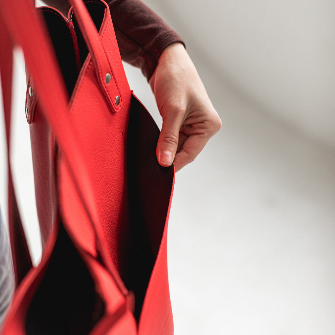 Red leather tote bag - Leather Purse Backpack