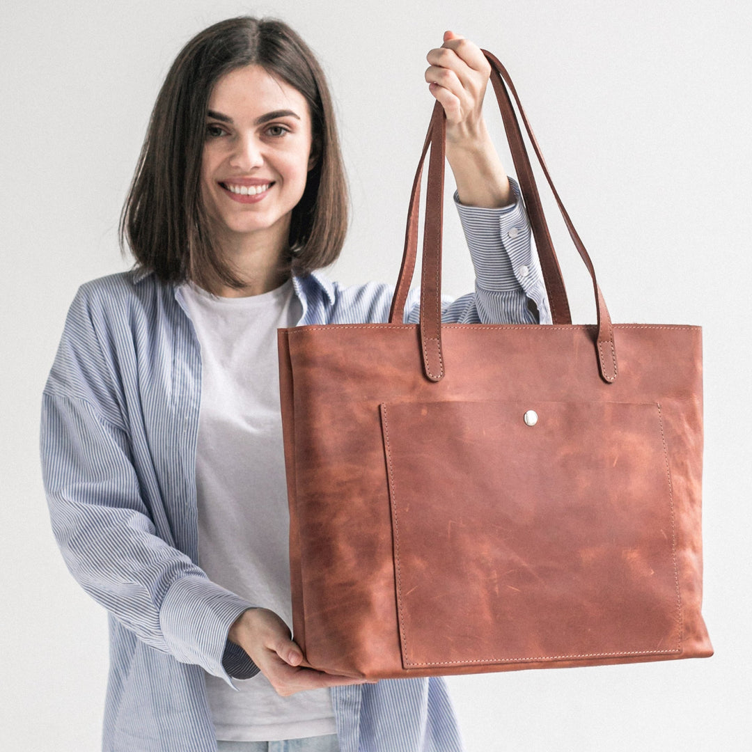 Cognac leather tote bag - Leather Purse Backpack