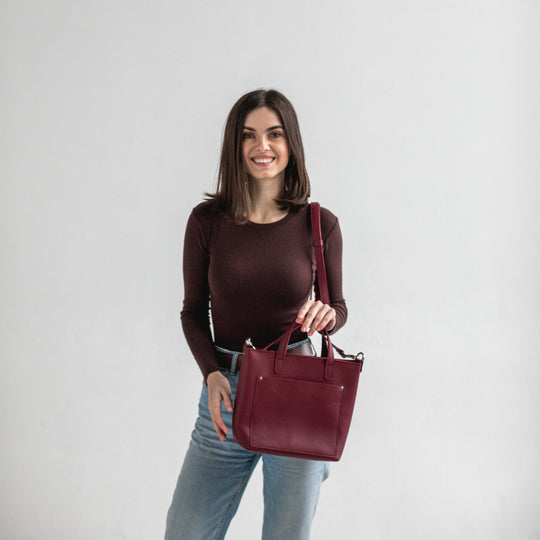 Burgundy double face leather mini tote bag - Leather Purse Backpack