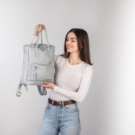 Light Gray pebbled leather city backpack - Leather Purse Backpack
