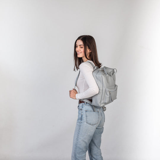 Light Gray pebbled leather city backpack - Leather Purse Backpack
