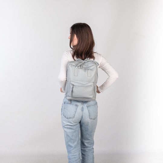 Light Gray pebbled leather city backpack - Leather Purse Backpack