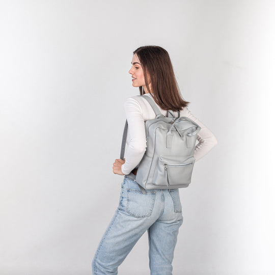 Light Gray pebbled leather city backpack - Leather Purse Backpack