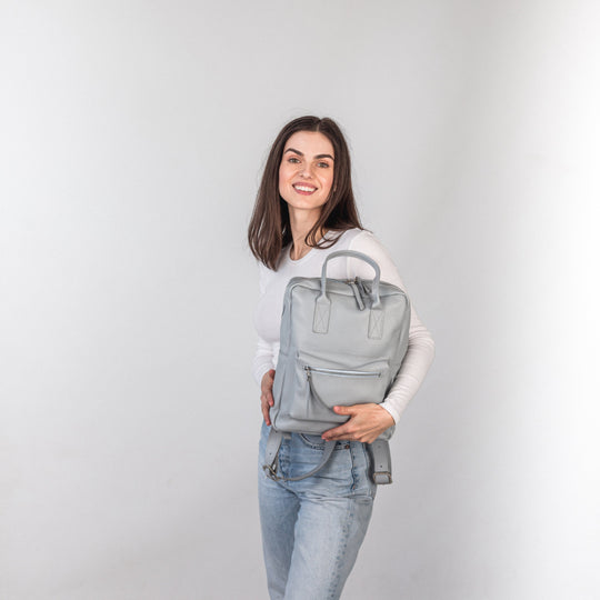 Light Gray pebbled leather city backpack - Leather Purse Backpack
