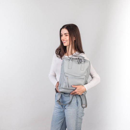 Light Gray pebbled leather city backpack - Leather Purse Backpack