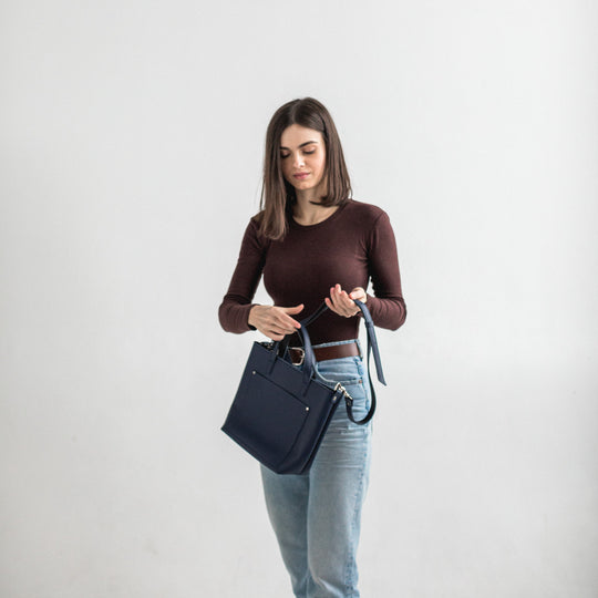Navy Blue double face leather mini tote bag - Leather Purse Backpack