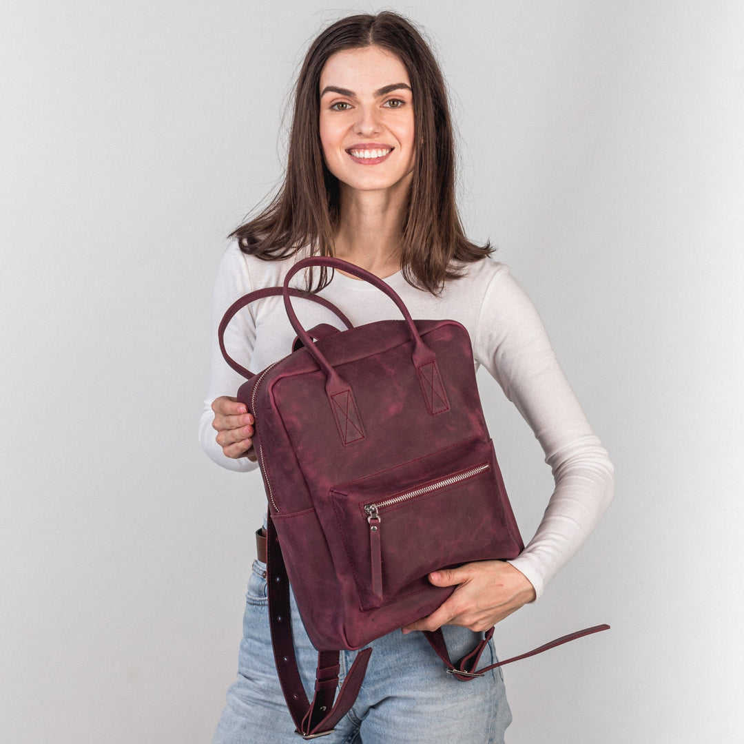 Burgundy leather city backpack - Leather Purse Backpack
