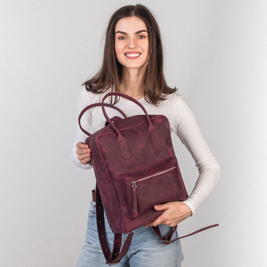 Burgundy leather city backpack - Leather Purse Backpack