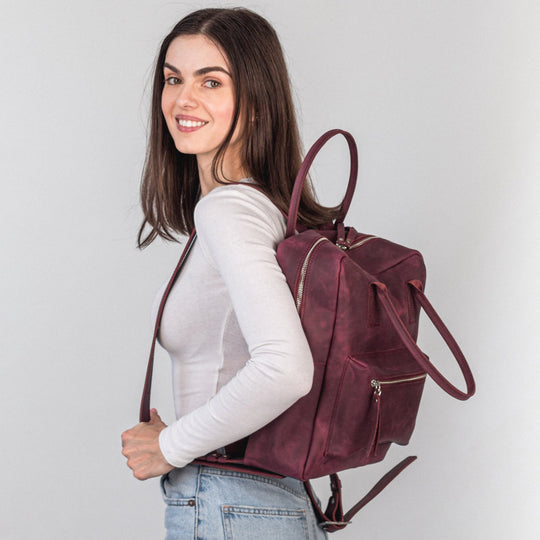 Burgundy leather city backpack - Leather Purse Backpack