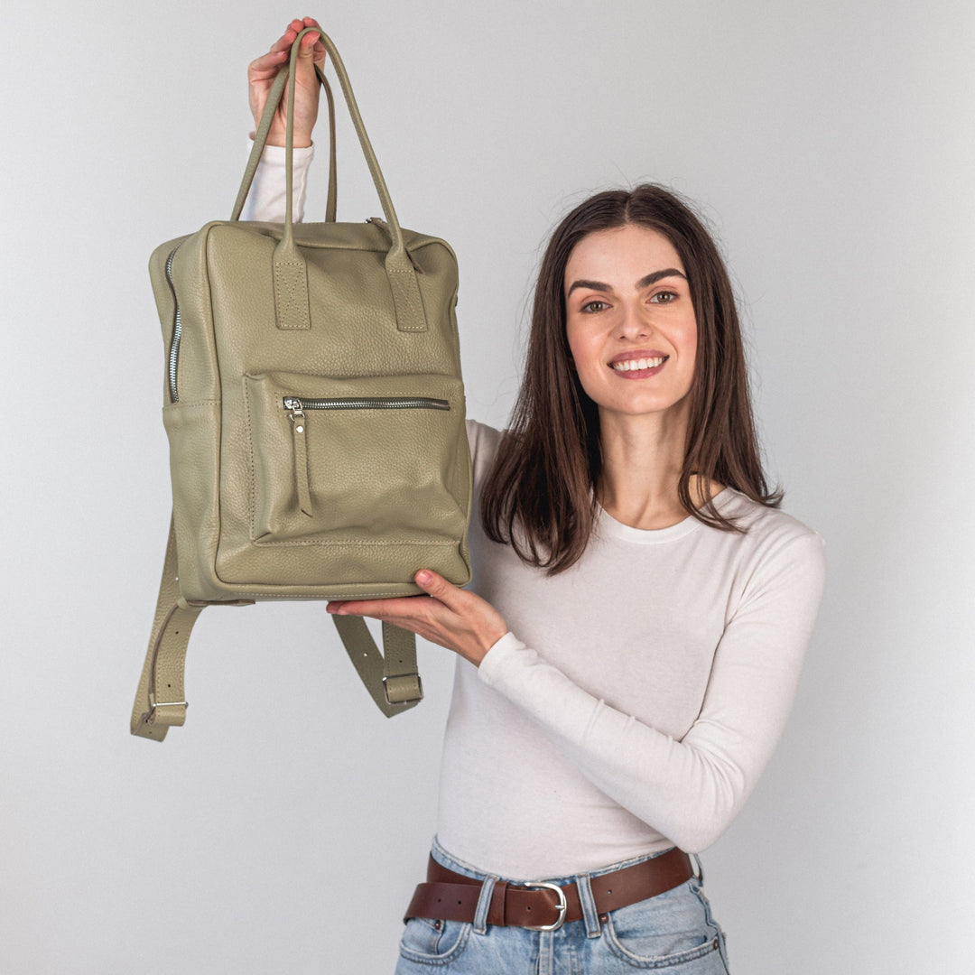 Avocado pebbled  leather city backpack - Leather Purse Backpack