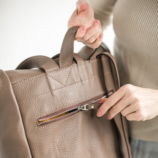Latte pebbled leather roll-top backpack - Leather Purse Backpack