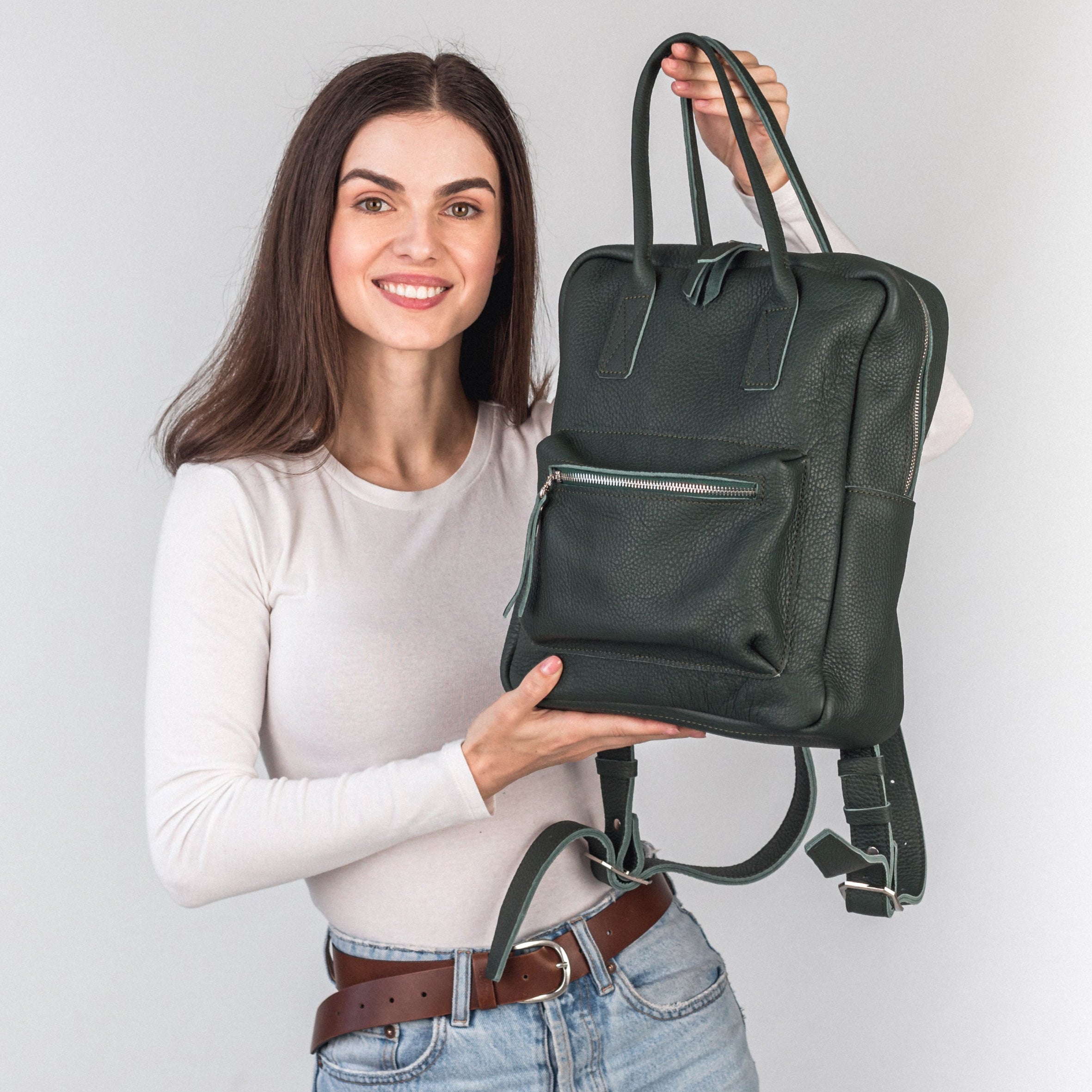 Green pebbled  leather city backpack - Leather Purse Backpack