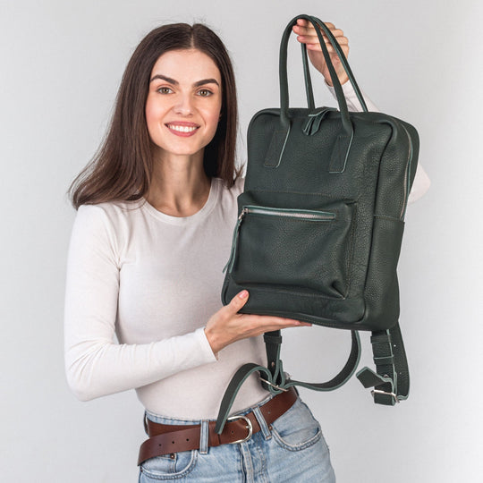 Green pebbled  leather city backpack - Leather Purse Backpack