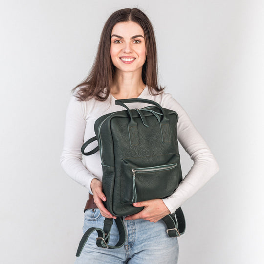 Green pebbled  leather city backpack - Leather Purse Backpack