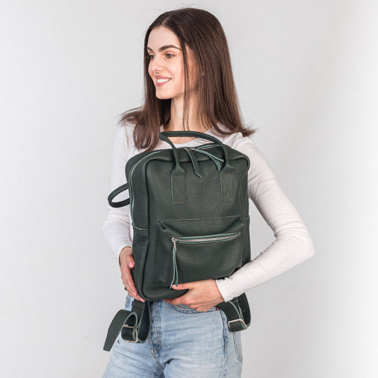 Green pebbled  leather city backpack - Leather Purse Backpack