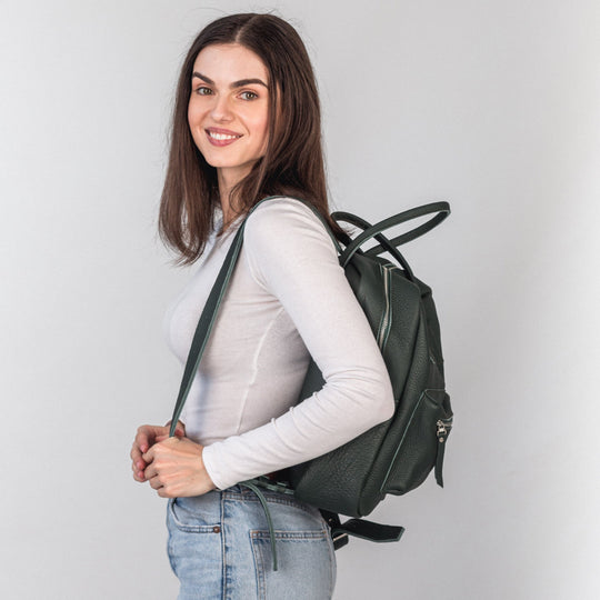 Green pebbled  leather city backpack - Leather Purse Backpack