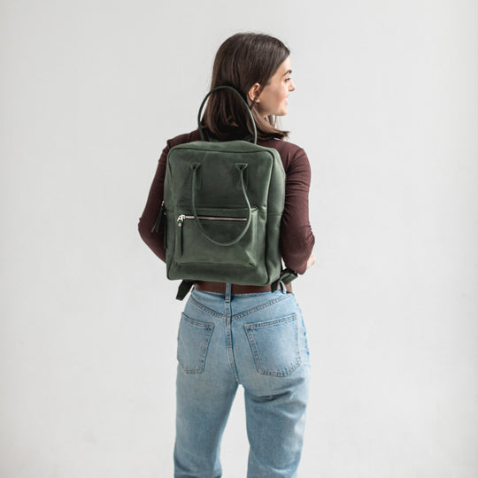 Green leather city backpack - Leather Purse Backpack