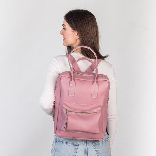 Pink leather city backpack - Leather Purse Backpack
