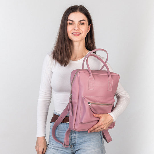Pink leather city backpack - Leather Purse Backpack