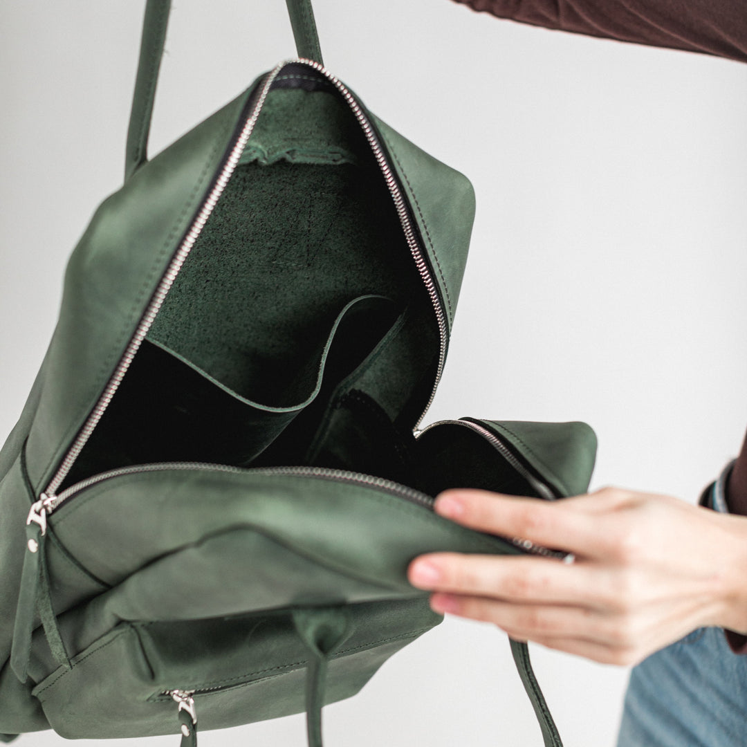 Green leather city backpack - Leather Purse Backpack