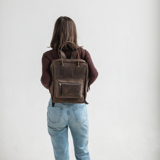 Dark brown leather city backpack - Leather Purse Backpack